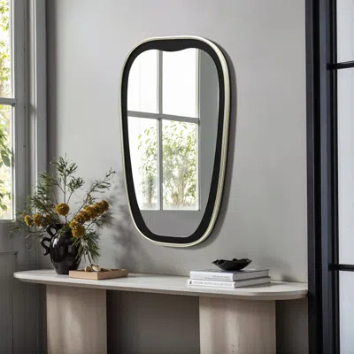 Luxenhome Gold And Black Accent Metal Frame Wall Mirror, Trapezium In Multi