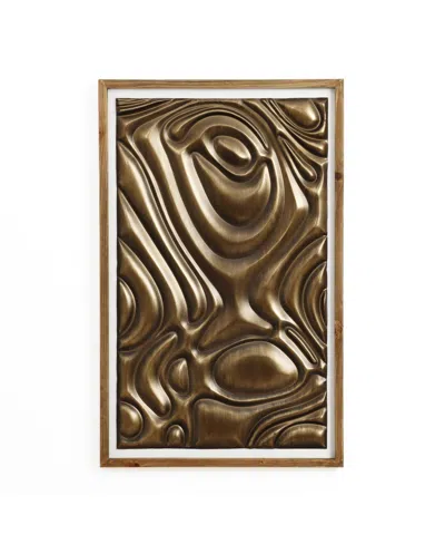 Luxenhome Gold Metal Abstract Wood Framed 20"w X 32" H Wall Decor In Gold And Natural And Black