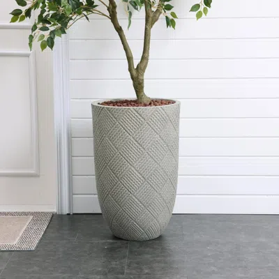 Luxenhome Gray Glen Pattern Mgo Round Planter