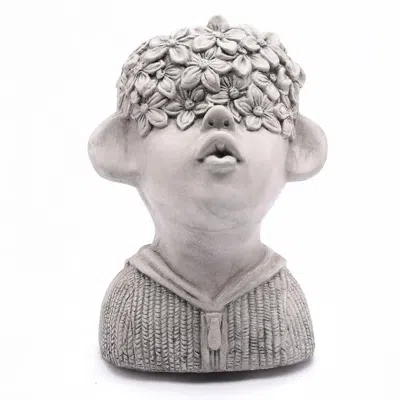 Luxenhome Gray Mgo Kissing Flower Child Bust Planter