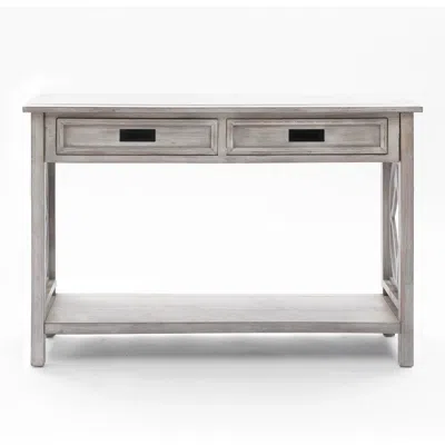 LUXENHOME GRAY WOOD 2-DRAWER 1-SHELF CONSOLE AND ENTRY TABLE