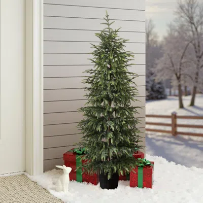 Luxenhome Green Branches Christmas Fir Trees With Potted,5ft