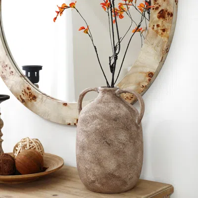 Luxenhome Handcrafted Ceramic Jug Vase, Marble Brown, 8.6" Wide