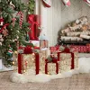 Luxenhome Holiday Decor Plastic Rattan Gift Box With Lights, Set Of 3 In Multi