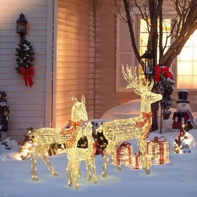 Luxenhome Holiday Deer Decoration With Timer And Lights, Set Of 3 In Gold