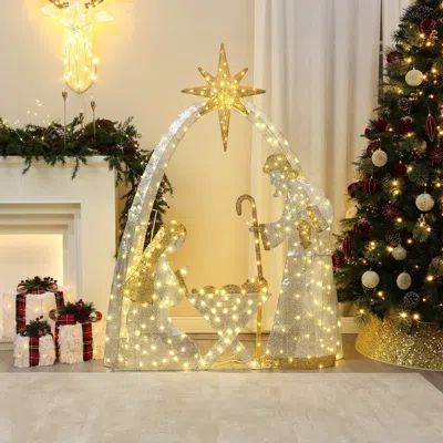 Luxenhome Holiday Nativity Scene Outdoor Holiday Decoration, 3.6ft In Gold