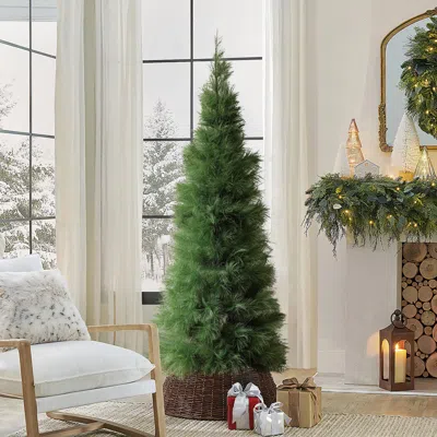 Luxenhome Holiday Slim Green Artificial Pampas Grass Trees,6ft