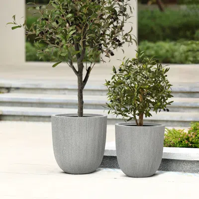 Luxenhome Ibiza Grey Tapered Planter, Set Of 2 In Gray