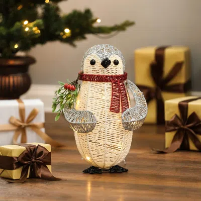 Luxenhome Indoor Outdoor Lighted Penguin Holiday Decorations, Gray And White 15" In Neutral