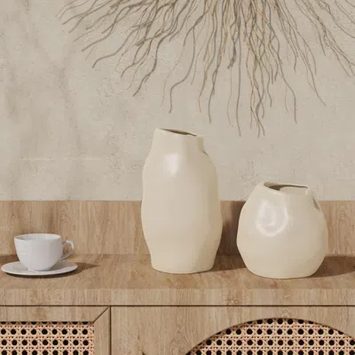 Luxenhome Ivoire Ceramic Vase Tabletop Vase, Tall In Nude