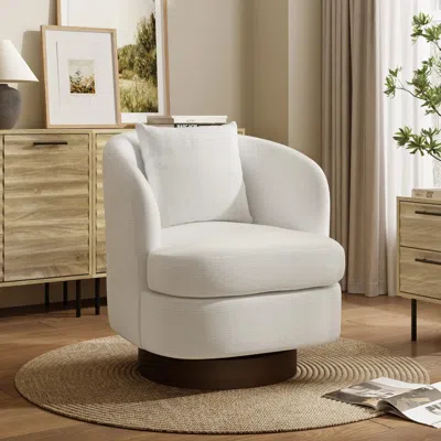 Luxenhome Janice Upholstered Swivel Accent Chair In White
