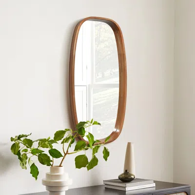 Luxenhome Jean Wood Frame Rounded Rectangle Wall Mirror In Brown