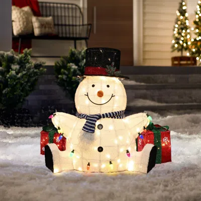 Luxenhome Jolly Snowman Outdoor Holiday Decoration With Lights, 2.7ft In Multi