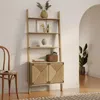 Luxenhome Kaia Rope & Wood Finish Etagere Bookcase With 2-door Cabinet In Brown