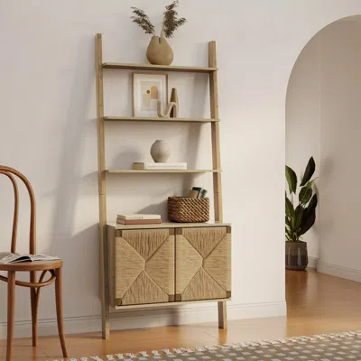 Luxenhome Kaia Rope & Wood Finish Etagere Bookcase With 2-door Cabinet In Brown