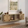 Luxenhome Kaia Rope & Wood Finish Floating Wall Mount Shelf Unit With Cabinet In Brown