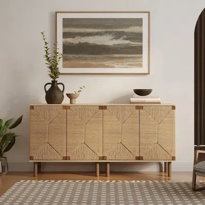 Luxenhome Kaia Rope & Wood Finish Sideboard, Set Of 2 In Brown