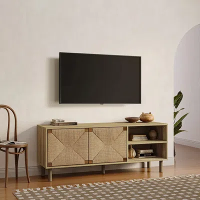 Luxenhome Kaia Rope & Wood Finish Tv Stand With Storage, For Tv Up To 55" In Brown