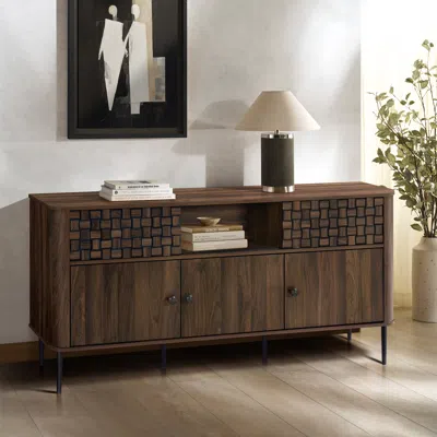 Luxenhome Kairo Basket Weave Design Manufactured Wood Sideboard Cabinet, Oak63" In Brown