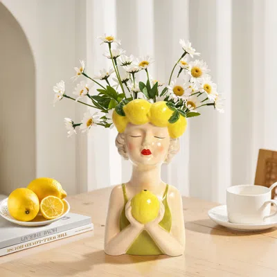 Luxenhome Lady Lemons Ceramic Sculpture Vase In Multi