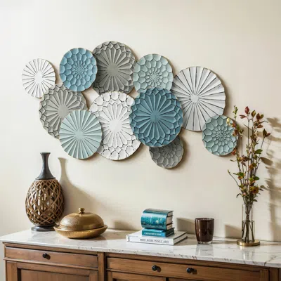 Luxenhome Large Multi-color Metal Wall Art Floral Layered Plates,48''