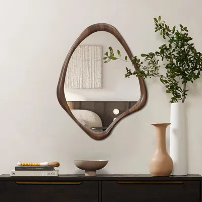 Luxenhome Lawrence Wood Frame Wall Mirror In Brown