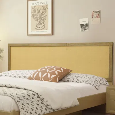Luxenhome Layla Free-standing Wood And Rattan Headboard, Queen In Brown