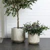 Luxenhome Light Grey Ribbed Stone-effect Mgo Round Planters, Set Of 2