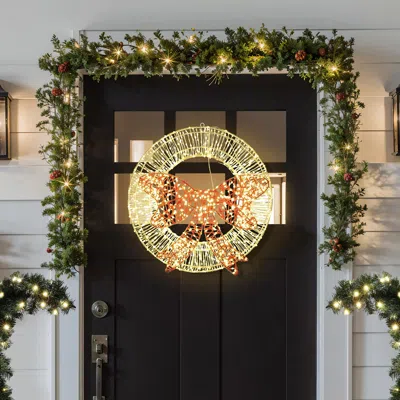 Luxenhome Light Wreath And Red Bowtie, With Timer Light In Multi