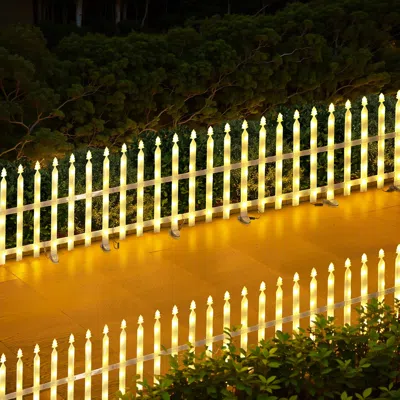 Luxenhome Lighted Fence Christmas Decoration For Outdoor, Pack Of 8 In Gold