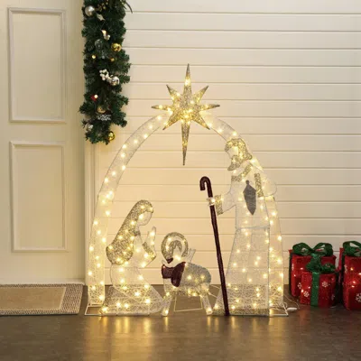 Luxenhome Lighted Nativity And Christmas Tree, Clear In Transparent