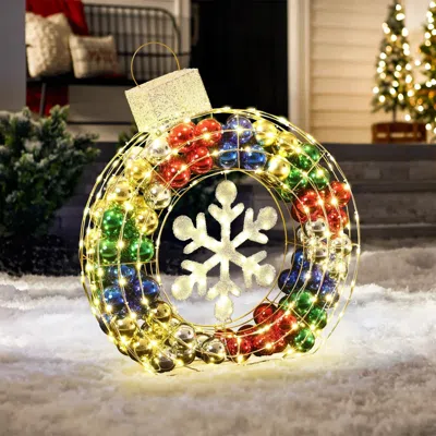 Luxenhome Lighted Ornament Wreath With Snowflake, 3 Ft In Multi