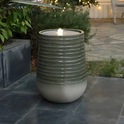 Luxenhome Lighted Small Water Fountain – 19.88" Emerald Ribbed Top In Green