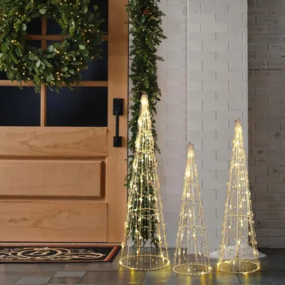 Luxenhome Lighted Trees Christmas Decoration For Indoor And Outdoor, Set Of 3 In Gold