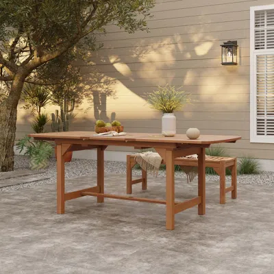 Luxenhome Lucia Solid Wood Extendable Ractangle Outdoor Dining Table, 6-8 Person In Brown