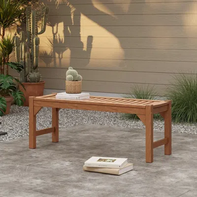 Luxenhome Lucia Solid Wood Outdoor Dining Bench In Brown