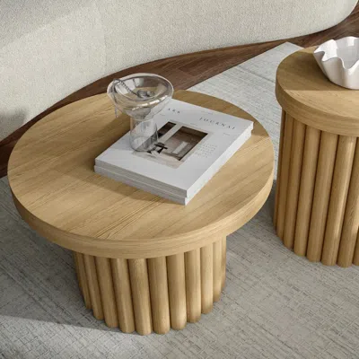 Luxenhome Maddison Fluted Coffee Table, 16.14"h Oak Color In Neutral