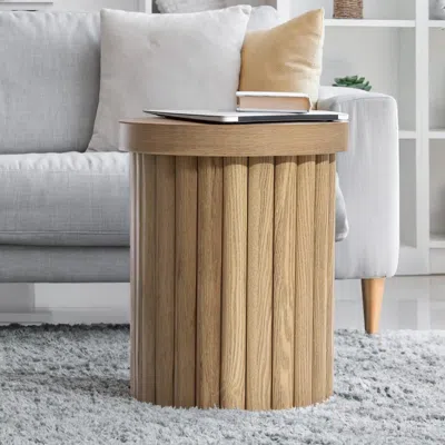 Luxenhome Maddison Fluted End Table, 19.29"h Oak Color In Neutral
