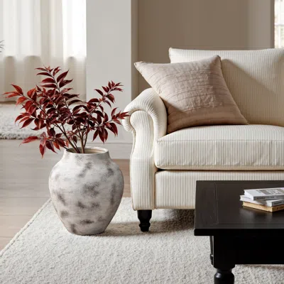 Luxenhome Marble White With Brown Round Stoneware Vase,15'' In Neutral
