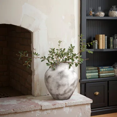 Luxenhome Marble White With Brown Stoneware Round Vase,12.2'' In Gray