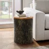 Luxenhome Metal Side Table With Black And Gold Hammered Iron Base In Brown