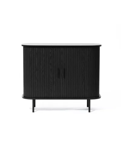 Luxenhome Mid-century Modern 2-door Accent Cabinet With Slatted Sliding Doors, Black