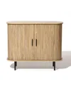 Luxenhome Mid-century Modern 2-door Accent Cabinet With Slatted Sliding Doors In Brown