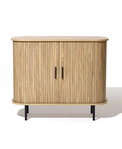Luxenhome Mid-century Modern 2-door Accent Cabinet With Slatted Sliding Doors In Brown
