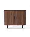Luxenhome Mid-century Modern 2-door Accent Cabinet With Slatted Sliding Doors, Dark Oak In Dark Brown