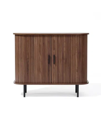 Luxenhome Mid-century Modern 2-door Accent Cabinet With Slatted Sliding Doors, Dark Oak In Dark Brown