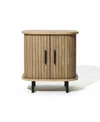 Luxenhome Mid-century Modern 2-door Nightstand And End Table With Slatted Slidng Doors In Brown