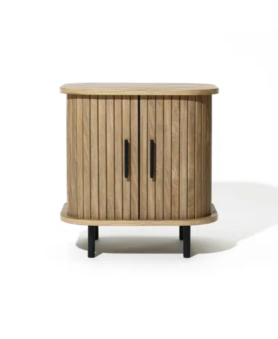 Luxenhome Mid-century Modern 2-door Nightstand And End Table With Slatted Slidng Doors In Brown
