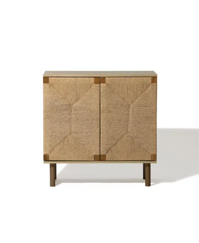 Luxenhome Mid-century Modern Rope 2-door Cabinet With Wood Legs In Natural