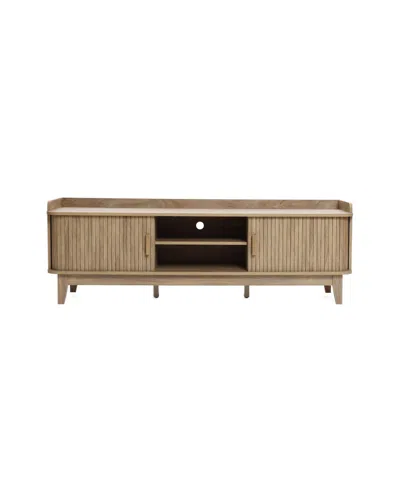 Luxenhome Mid-century Modern Tambour-style 2-door 63-inch Wide Tv Stand With Tray Top, Oak In Brown